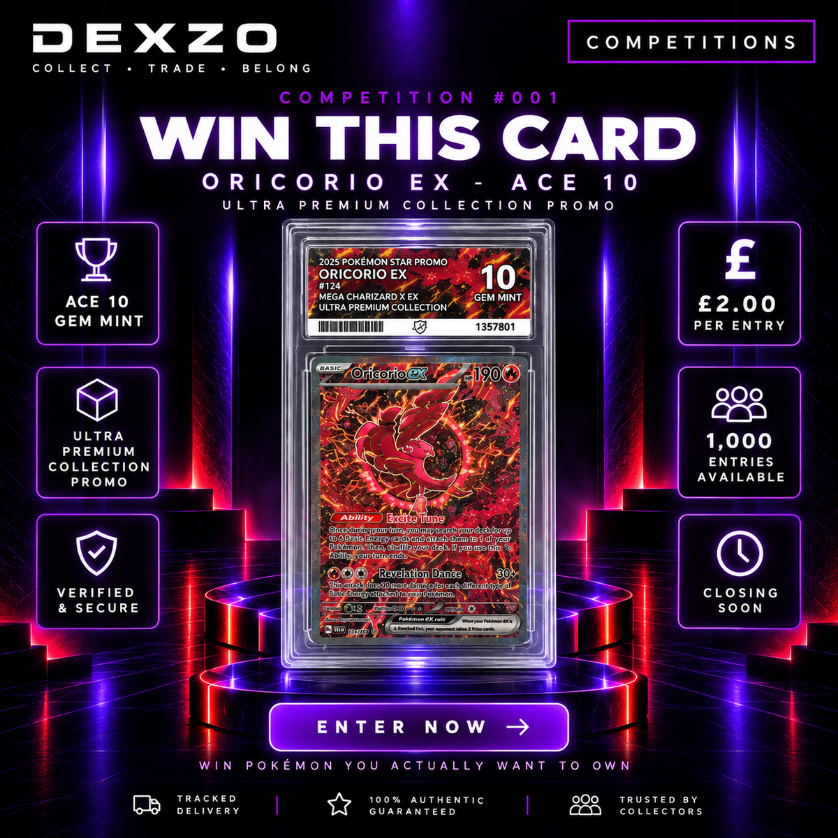 ORICORIO ex — ACE 10 GEM MINT Ultra Premium Collection Promo