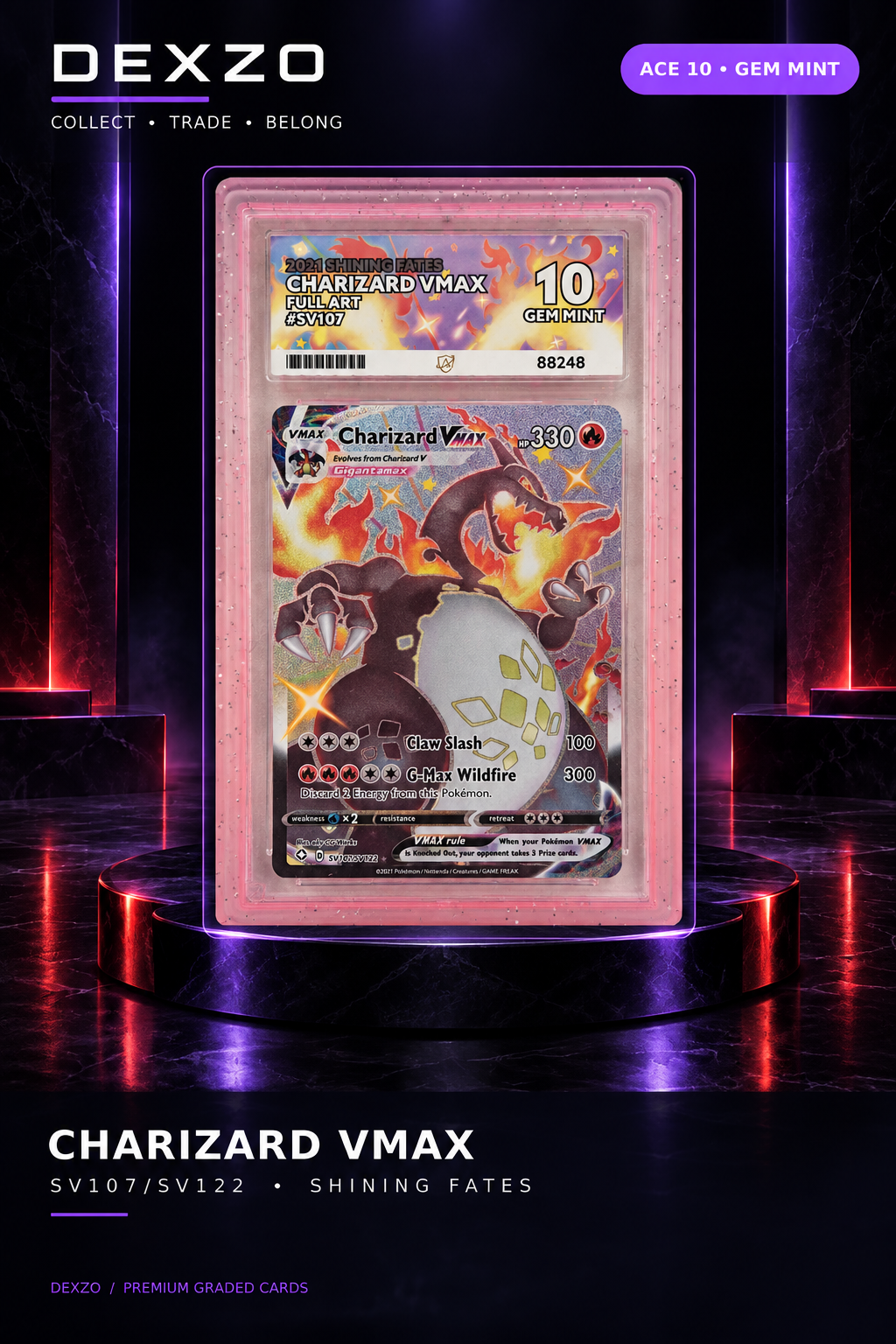 Charizard VMAX SV107/SV122 ACE 10 Gem Mint + Protective Guard — Shining Fates